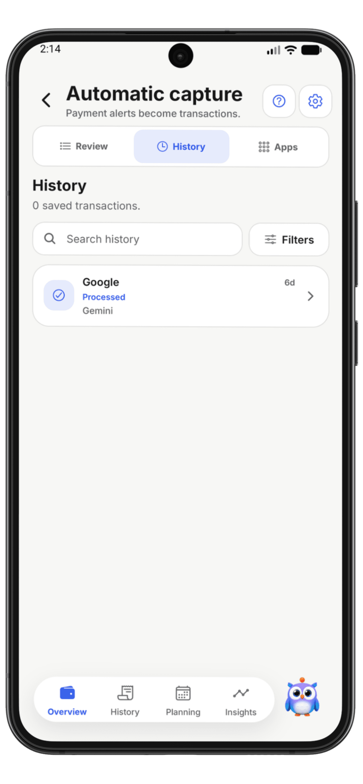 Marnie Android automatic payment capture history