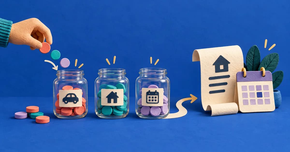 Small regular contributions fill savings jars before an annual bill reaches its due date.