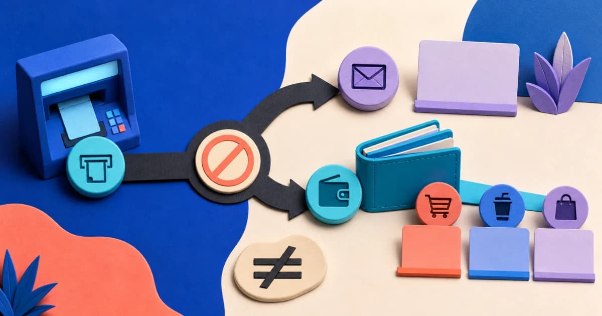 A cash withdrawal and several itemised purchases reconcile to the cash remaining in a wallet.